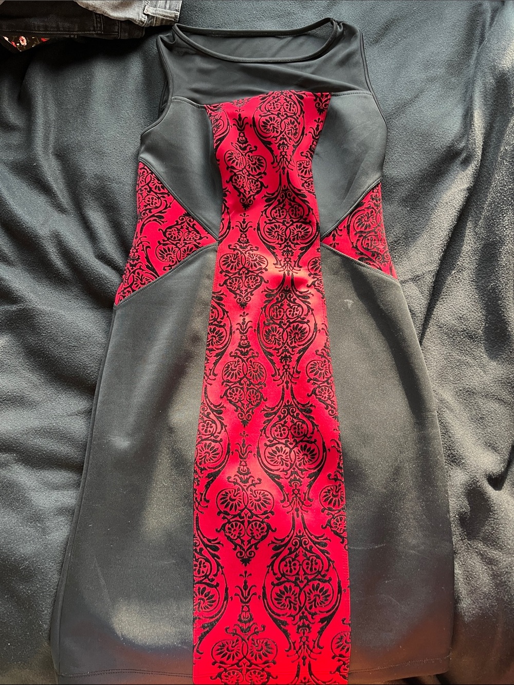 Black Dress with Red Baroque Velvet Panel